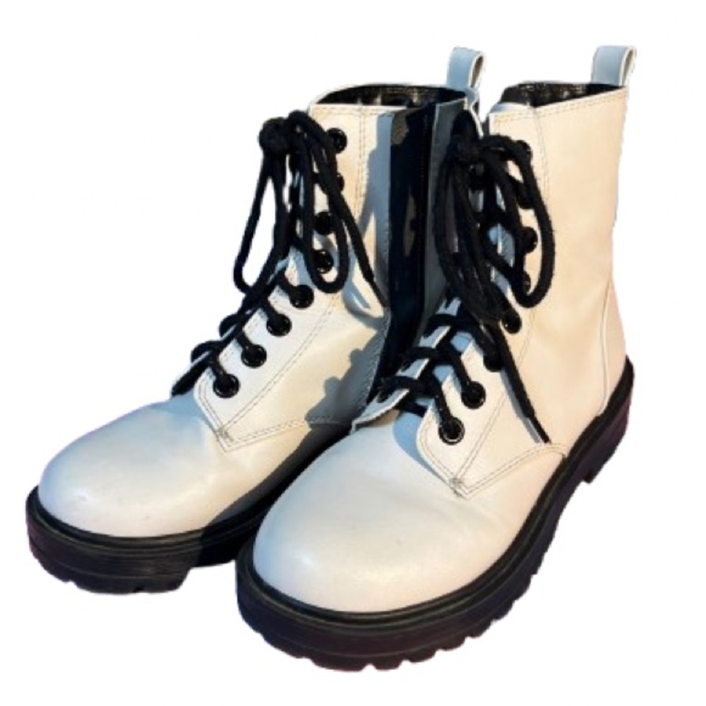 Black & White Combat Boots with Black Laces